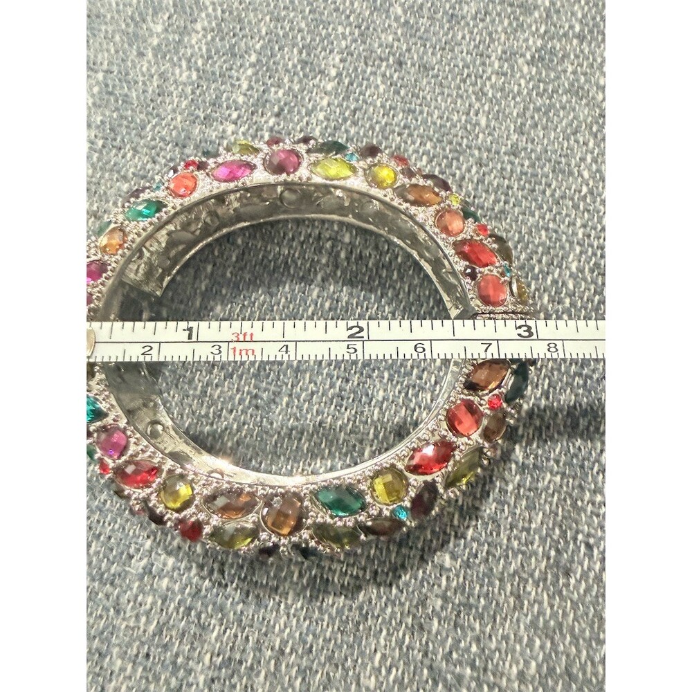 Nordstrom vintage inspired Bangle Bracelet Silver Multi Rhinestone statement - Picture 2 of 3